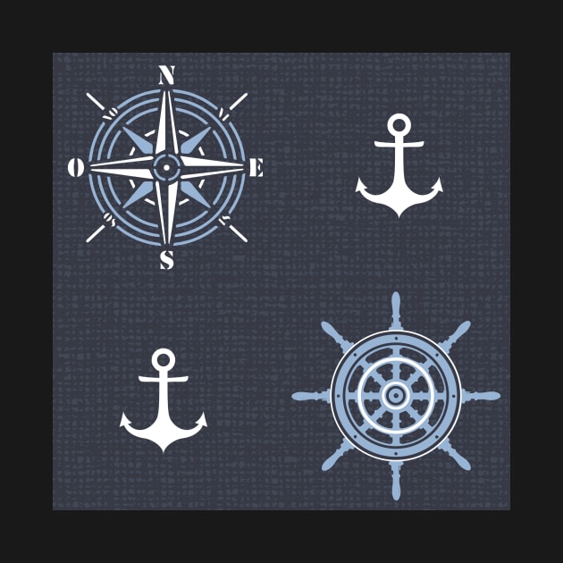 Pattern of anchors and compass roses on dark blue by colorofmagic