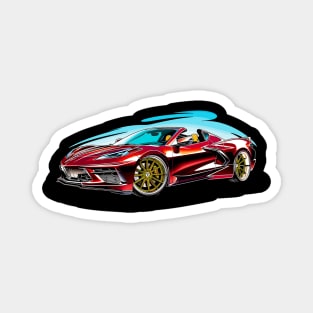 Red Mist HTC C8 Corvette Supercar Racecar Muscle Car Red Hardtop Convertible Corvette C8 Magnet