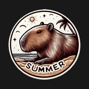 Cute summer capybara on the beach T-Shirt