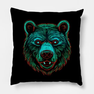 Neon Bear Party Shirt, Glow, Animal, Rave, Nightclub Pillow