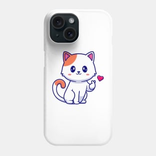 Cute Cat With Love Sign Hand Cartoon Phone Case