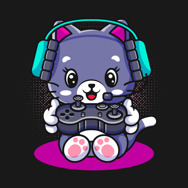 Cute Kawaii Gaming Cat Manga Kitten Gamer by Foxxy Merch