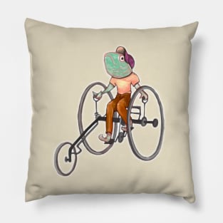 Fish on a Tricycle Vintage Illustration Pillow