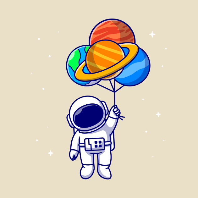 Cute Astronaut Floating With Planet balloons In Space  Cartoon by Catalyst Labs