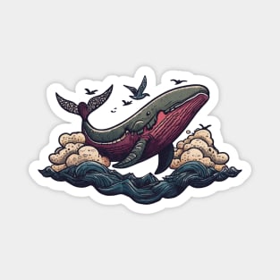 Whale flying in the clouds Magnet