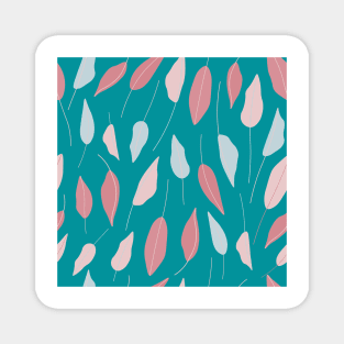 Coral and gray leaves on aqua background pattern Magnet