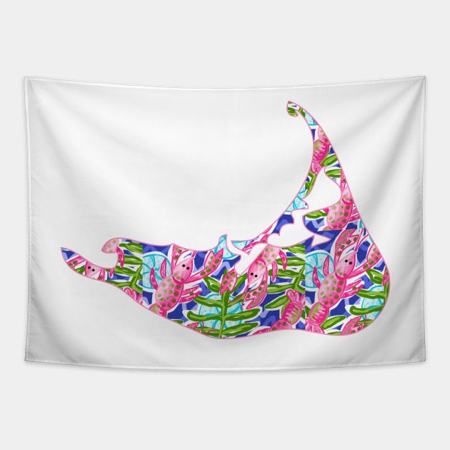 Preppy Nantucket Pink Lobster Design Tapestry by emrdesigns