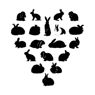 Rabbit Breeds Heart Rabbit Lover Gift T-Shirt