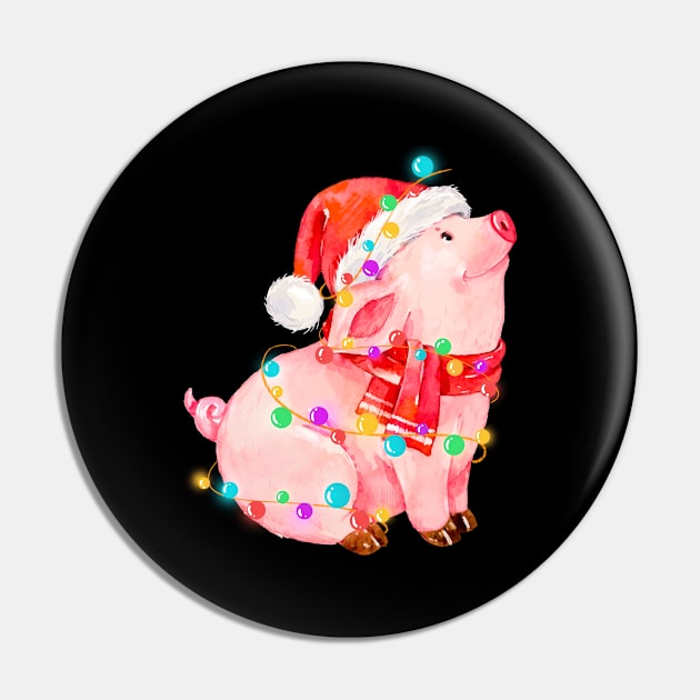 Pig Wearing Santa Hat Lights Christmas Gift For Pig Lovers Pin by mittievance