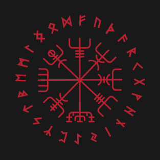 Norse Vegvisir Wayfinder Viking Compass Elder Futhark Runes Red T-Shirt