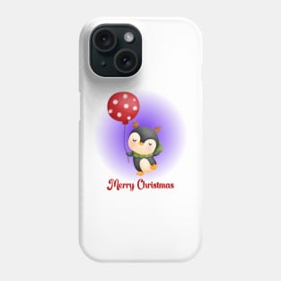 Merry Christmas Cute Penguin and Red Balloon Phone Case