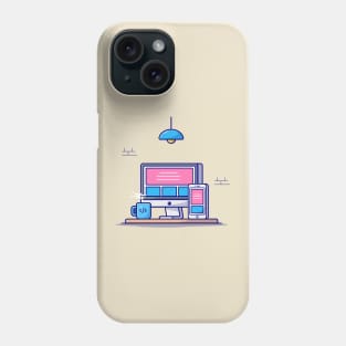 Desktop With Hand Phone And Coffee Cartoon Vector Icon Illustration Phone Case