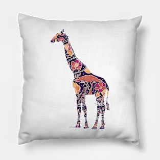 Floral Giraffe Silhouette - Purple Haze on Mint Pillow