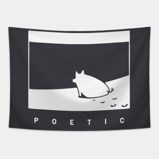 Poetic mood, a pig on the beach in white ink Tapestry