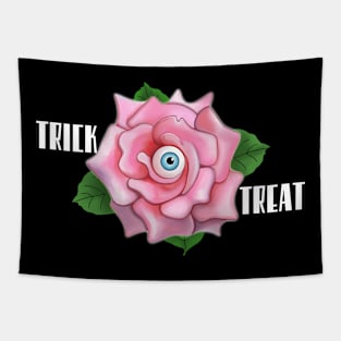 Pink spooky rose trick or treat (black background) Tapestry