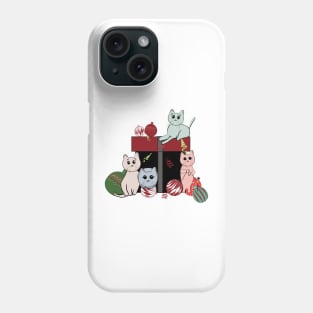 Gift box with cute cats and christmas decorative ball Phone Case