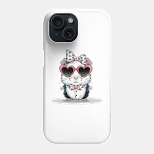 Guinea pig print design wearing heart-shaped sunglasses and bow tie with polka dot headband, cute cartoon style Phone Case