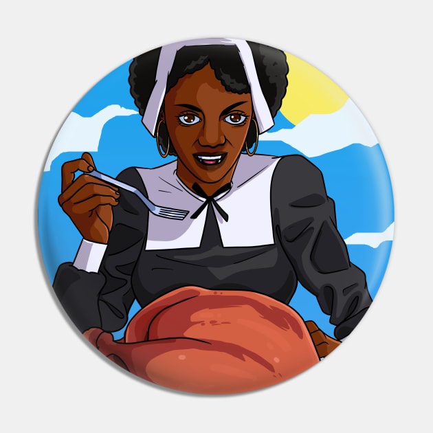 Black Pilgrim Hip Hop Thanksgiving Pin by Noseking