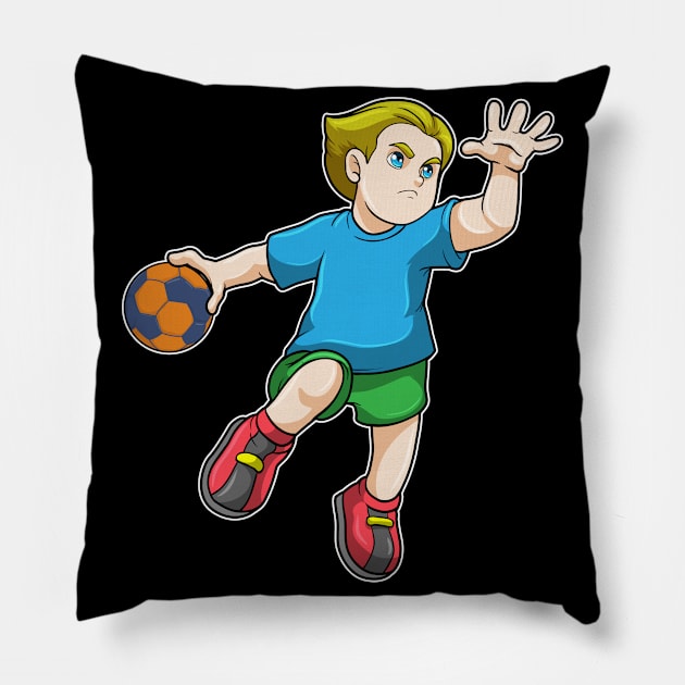 Boy at Jumping throw with Handball Pillow by Markus Schnabel