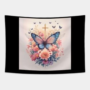 Butterfly and Gold Cross Tapestry