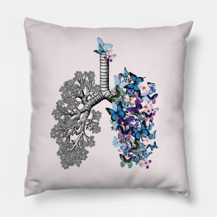 Lungs Anatomy, cancer Awareness, blue butterflies and lung anatomy Pillow