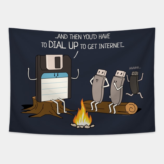 Campfire Tales of Dial Up Internet Funny Computer Nerd Tapestry by NerdShizzle