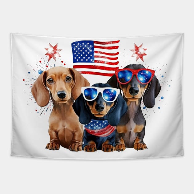 4th of July Dachshund Dogs #2 Tapestry by Chromatic Fusion Studio