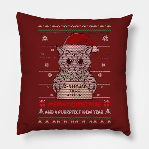 Meowy Christmas - cat funny tshirt Pillow by Kuchisabishii