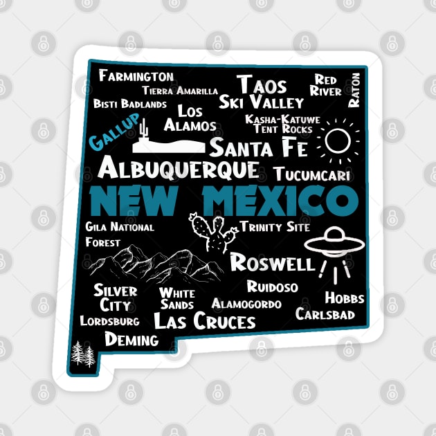 Gallup New Mexico map Albuquerque Map Santa Fe Los Alamos, Taos,Roswell Las Cruces Deming Carlsbad Hobbs Silver City Magnet by BoogieCreates