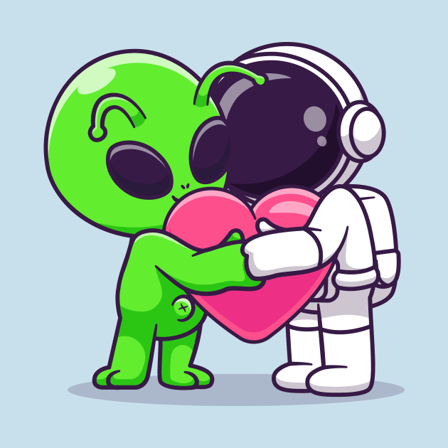 Cute Astronaut And Alien Hug Love Heart Cartoon by Catalyst Labs