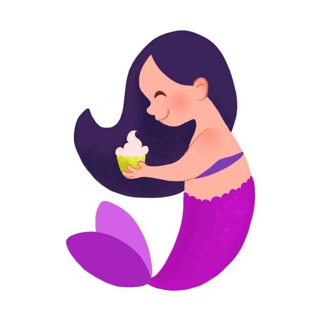 Purple Mermaid with Cupcake by Fernanda Campos