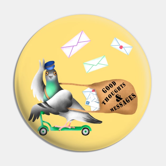 Pigeons Express (Yellow Background) Pin by illucalliart