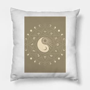 Yin and Yang Zodiac Moon Graphic Pillow