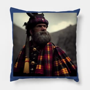 Scottish Highlander in Clan Tartan Pillow