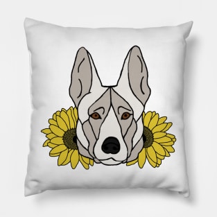 White Shepherd/Malinois with Sunflowers Pillow