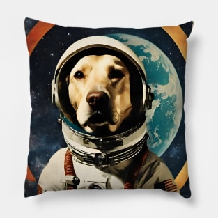 Astronaut Labrador Dog in Space Vintage Collage Surreal Art Pillow