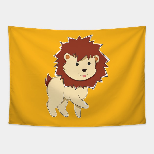 Happy Cartoon Baby Lion Tapestry by Catifornia