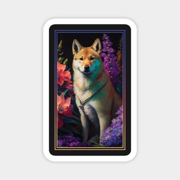 Jindo Dog Vibrant Tropical Flower Tall Digital Oil Painting Portrait 2 Magnet by ArtHouseFlunky