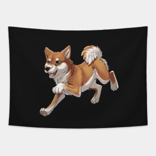 Red Shiba Inu Running Tapestry