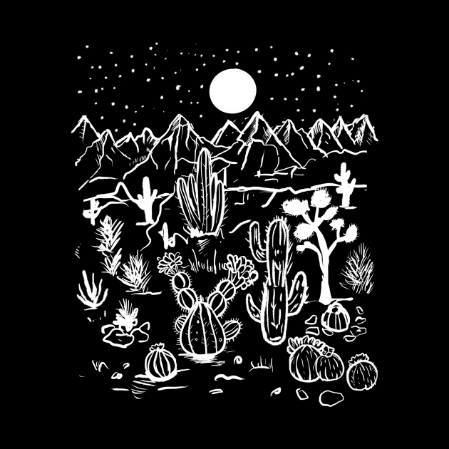 Desert Night Full Moon Stars, Succulents & Cactus by LunaElizabeth