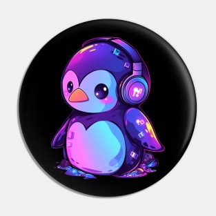 Cute Penguin With Headphones Pin