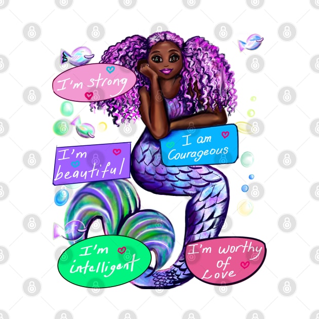 Positive motivations inspirationional affirmations African American mermaid affirmation by Artonmytee