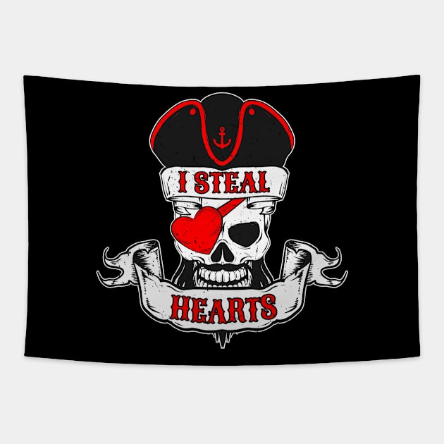 I Steal Hearts Pirate - Valentine's Day Love Skull Tapestry by vpgdesigns