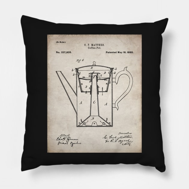 Coffee Percolator Patent - Coffee Lover Kitchen Decor Art - Antique Pillow by patentpress