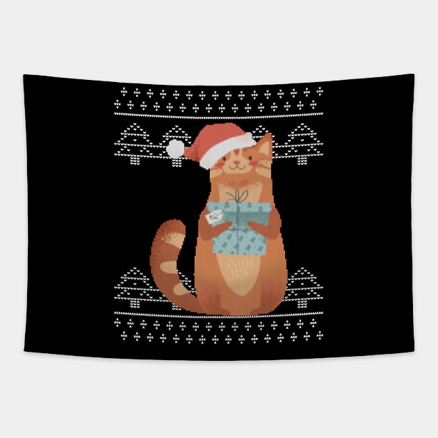 Christmas - Ugly Christmas Cat Tapestry by Shiva121