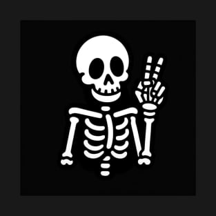 Skeleton Making Peace Sign | Unique Image for Printed Products T-Shirt