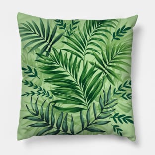 Green Tropical Palm & Monstera Leaves Pillow