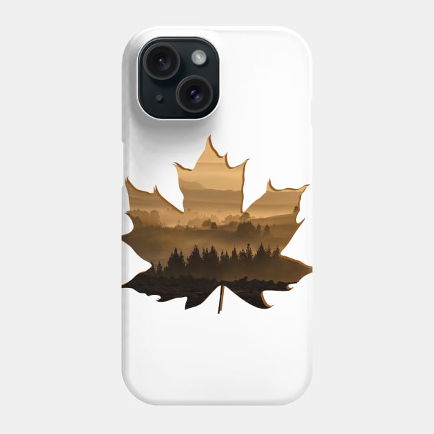 Maple Leaf Silhouette Lanscape Foggy Forest Phone Case by Fersan