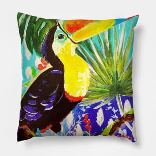 Toucan in the jungle art print Pillow