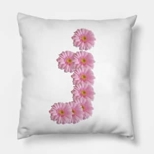 Letter j Pink Gerbera Daisy Pillow